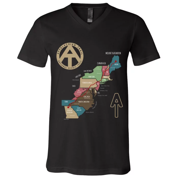 Appalachian Trail Hiking Map V-Neck T-Shirt