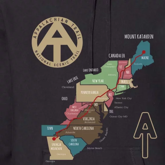 Appalachian Trail Hiking Map Premium Hoodie