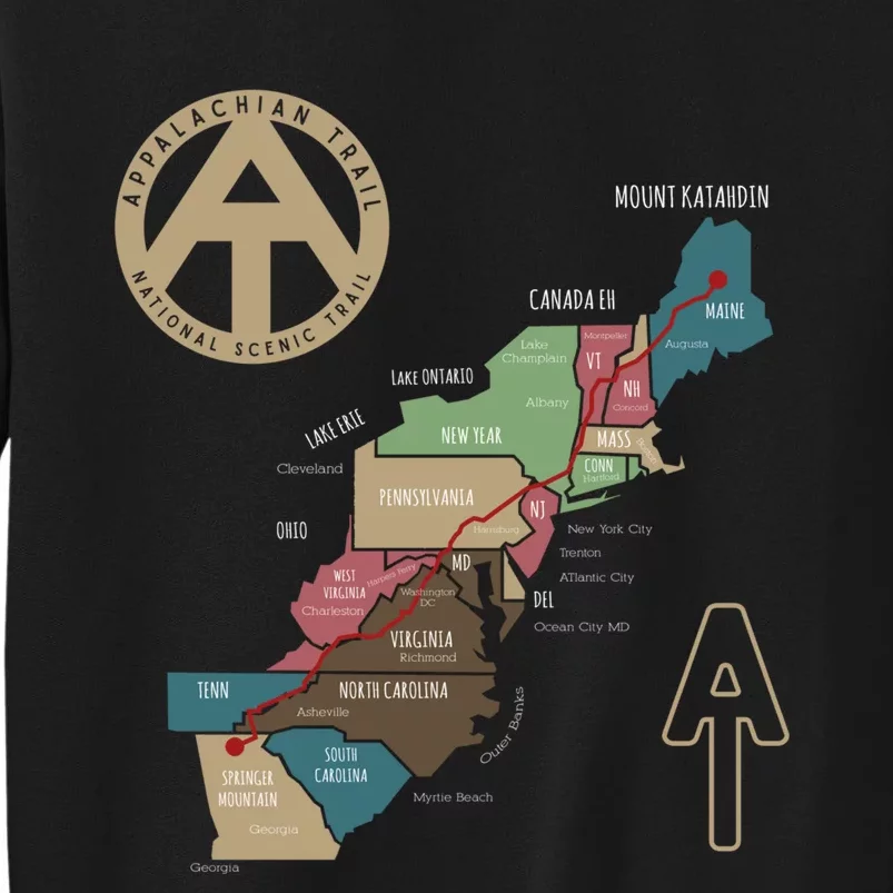 Appalachian Trail Hiking Map Tall Sweatshirt