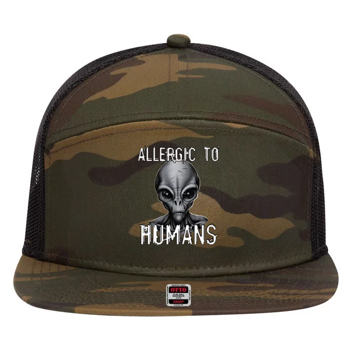 Allergic To Humans Funny Ufo Paranormal 7 Panel Mesh Trucker Snapback Hat