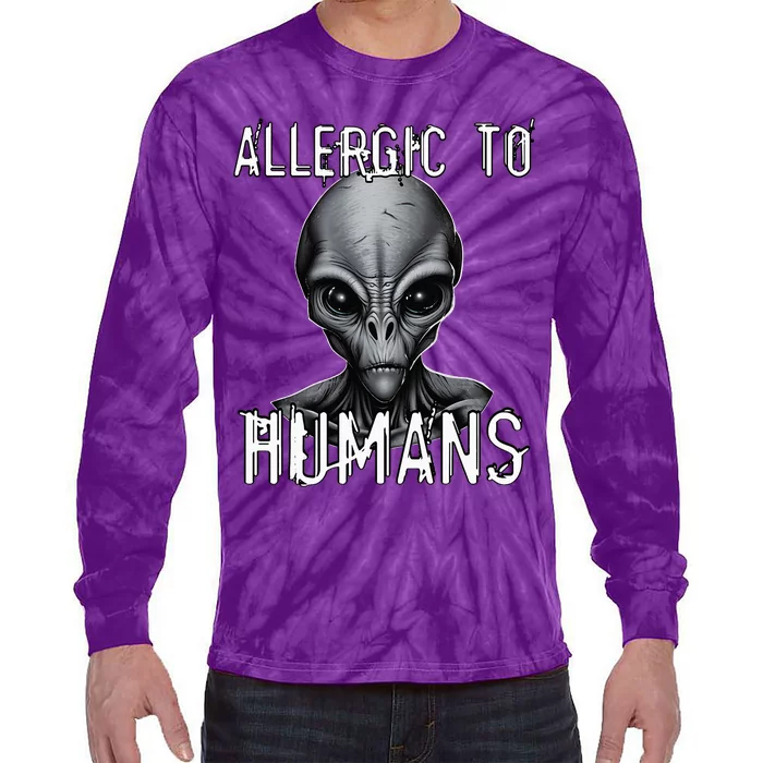 Allergic To Humans Funny Ufo Paranormal Tie-Dye Long Sleeve Shirt