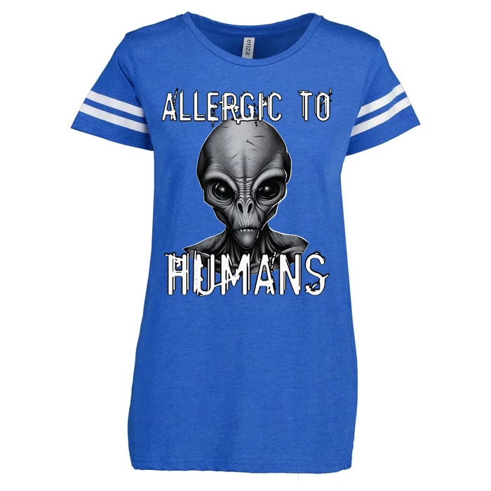 Allergic To Humans Funny Ufo Paranormal Enza Ladies Jersey Football T-Shirt