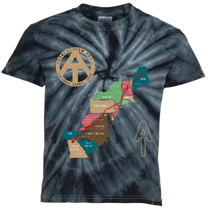 Appalachian Trail Hiking Map Kids Tie-Dye T-Shirt