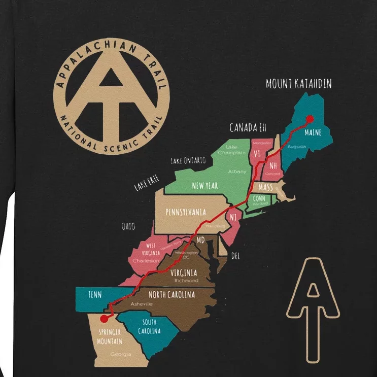 Appalachian Trail Hiking Map Tall Long Sleeve T-Shirt