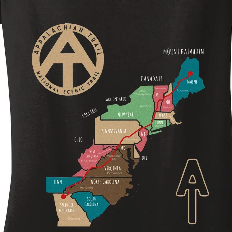 Appalachian Trail Hiking Map Women's V-Neck T-Shirt