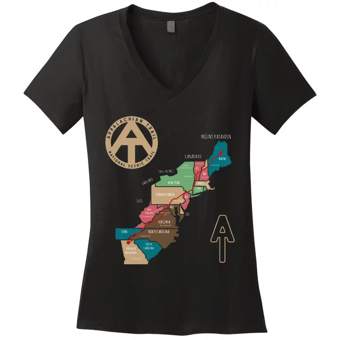 Appalachian Trail Hiking Map Women's V-Neck T-Shirt