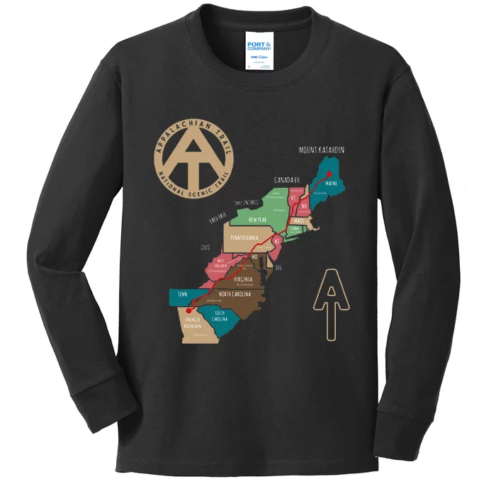 Appalachian Trail Hiking Map Kids Long Sleeve Shirt