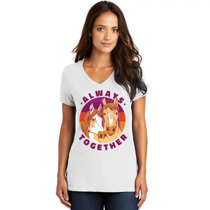 Always Together Horses Sunset Women's V-Neck T-Shirt