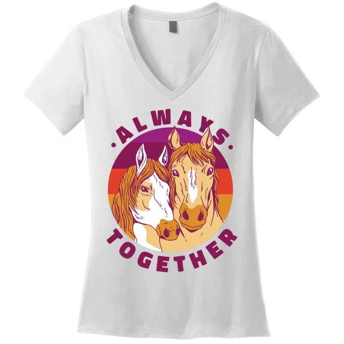 Always Together Horses Sunset Women's V-Neck T-Shirt