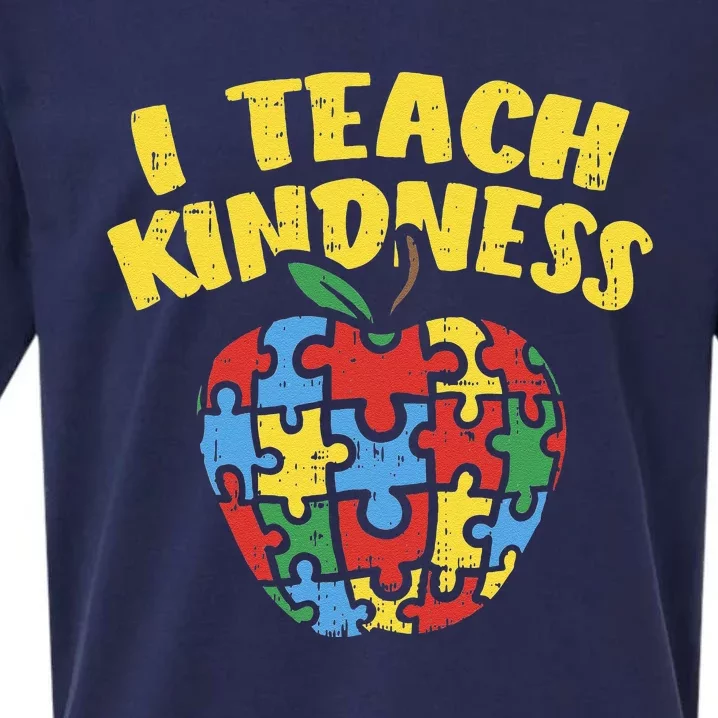 Autism Teacher I Teach Kindness Apple Puzzle Awareness Sueded Cloud Jersey T-Shirt