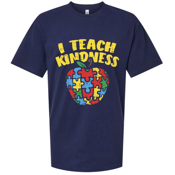 Autism Teacher I Teach Kindness Apple Puzzle Awareness Sueded Cloud Jersey T-Shirt