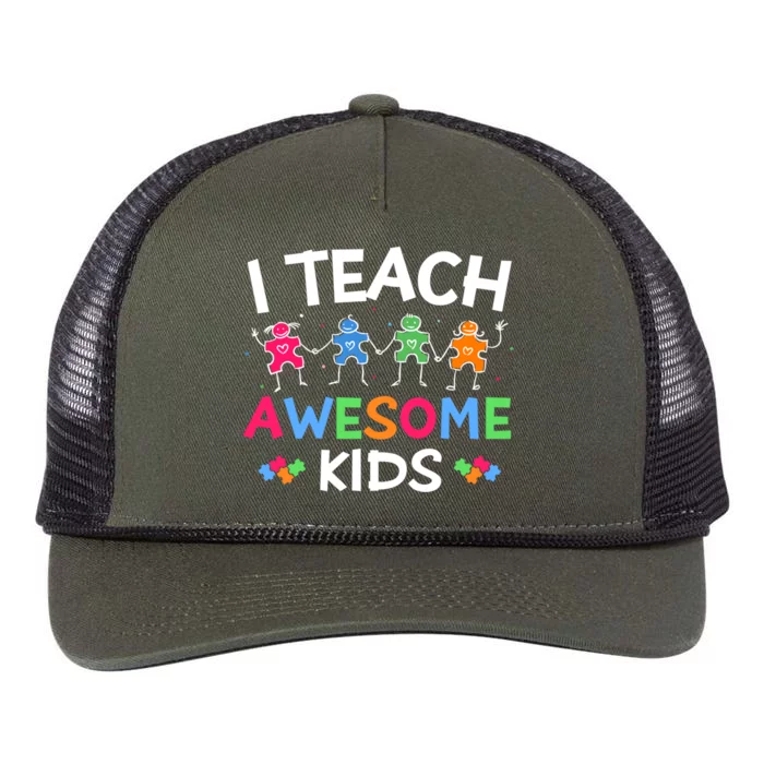 Autism Teacher I Teach Awesome Sped Teacher Special Ed Funny Gift Retro Rope Trucker Hat Cap