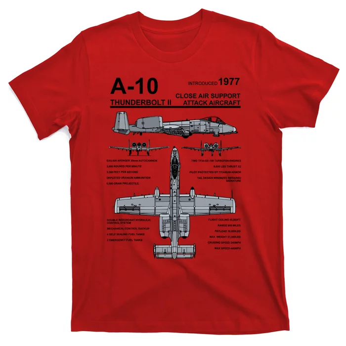 A10 Thunderbolt Ii Warthog Military Jet Spec Diagram T-Shirt