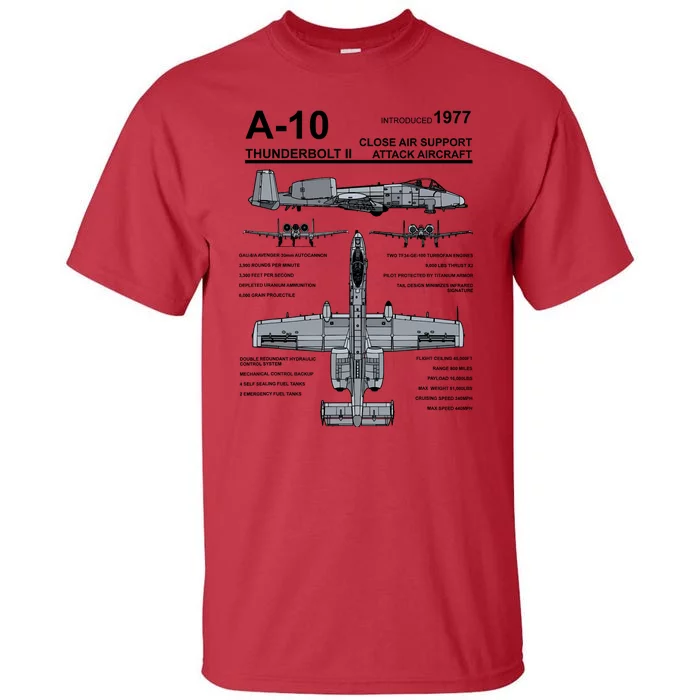 A10 Thunderbolt Ii Warthog Military Jet Spec Diagram Tall T-Shirt