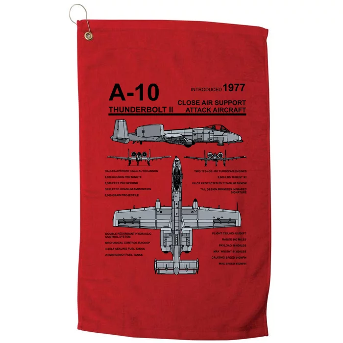 A10 Thunderbolt Ii Warthog Military Jet Spec Diagram Platinum Collection Golf Towel