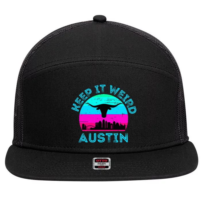 Austin Texas Keep It Weird Longhorn Sunset Gift 7 Panel Mesh Trucker Snapback Hat