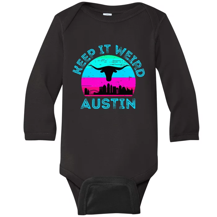 Austin Texas Keep It Weird Longhorn Sunset Gift Baby Long Sleeve Bodysuit