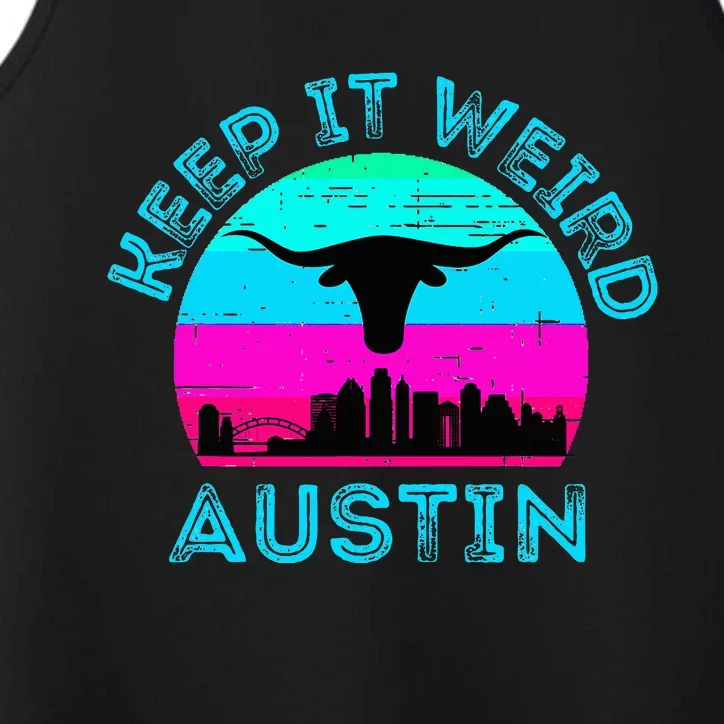 Austin Texas Keep It Weird Longhorn Sunset Gift Performance Tank