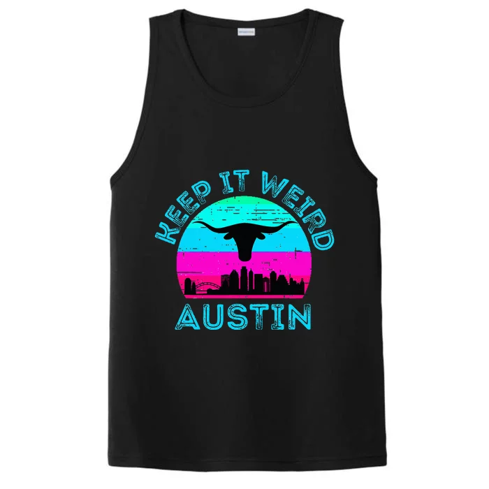 Austin Texas Keep It Weird Longhorn Sunset Gift Performance Tank