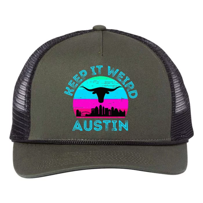 Austin Texas Keep It Weird Longhorn Sunset Gift Retro Rope Trucker Hat Cap