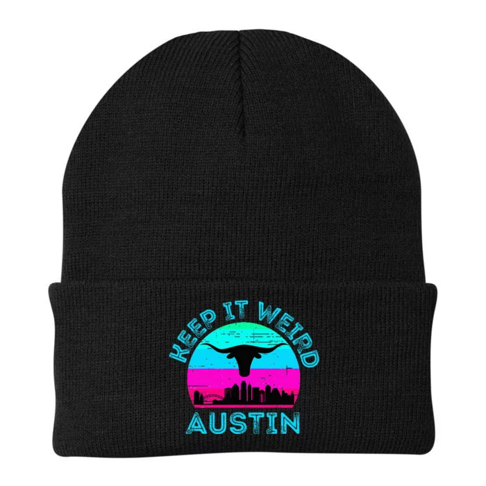 Austin Texas Keep It Weird Longhorn Sunset Gift Knit Cap Winter Beanie