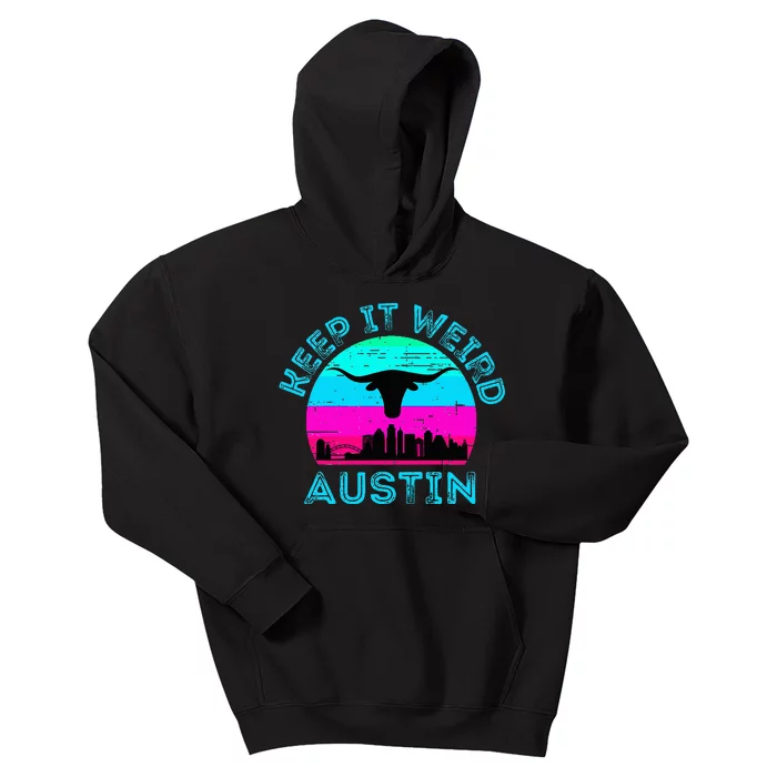 Austin Texas Keep It Weird Longhorn Sunset Gift Kids Hoodie