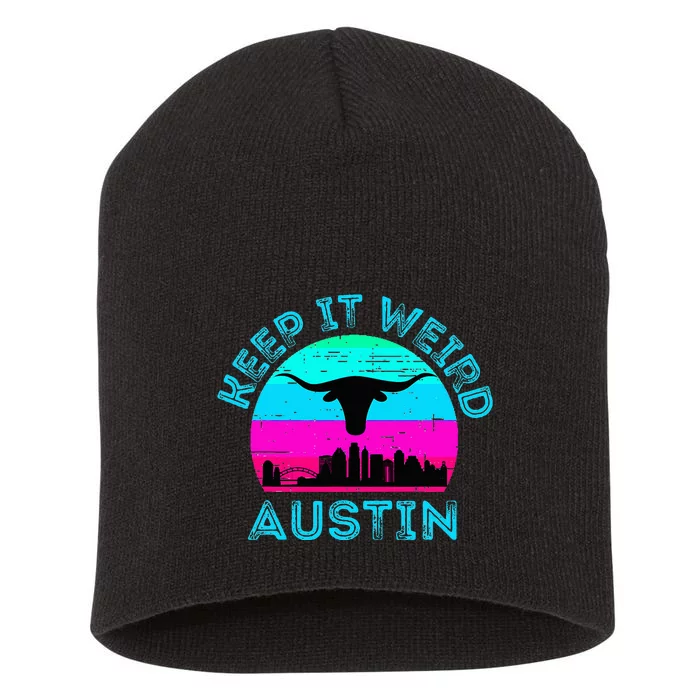 Austin Texas Keep It Weird Longhorn Sunset Gift Short Acrylic Beanie