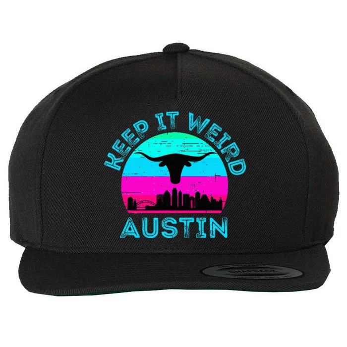 Austin Texas Keep It Weird Longhorn Sunset Gift Wool Snapback Cap