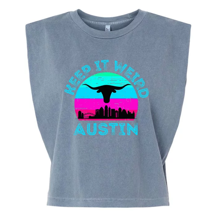 Austin Texas Keep It Weird Longhorn Sunset Gift Garment-Dyed Women's Muscle Tee