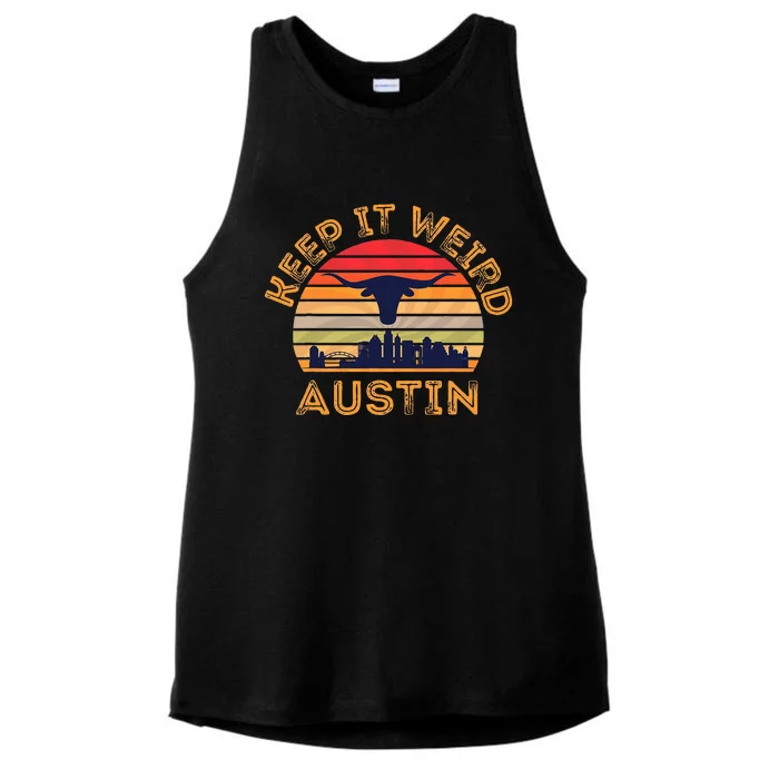 Austin, Texas Keep It Weird Longhorn Sunset Ladies Tri-Blend Wicking Tank