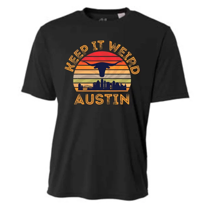 Austin Texas Keep It Weird Longhorn Sunset Cooling Performance Crew T-Shirt