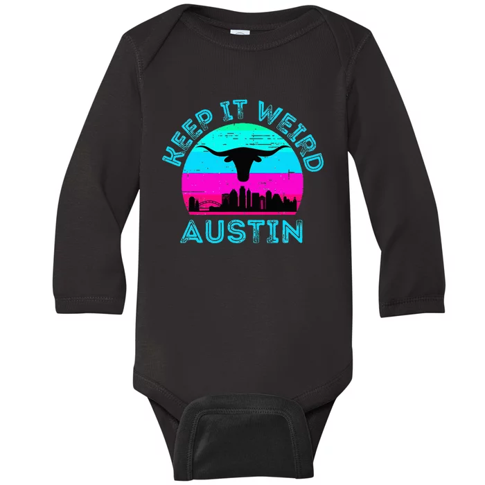 Austin Texas Keep It Weird Longhorn Sunset Gift Baby Long Sleeve Bodysuit