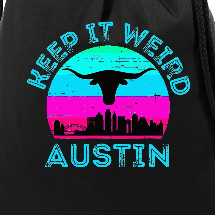 Austin Texas Keep It Weird Longhorn Sunset Gift Drawstring Bag