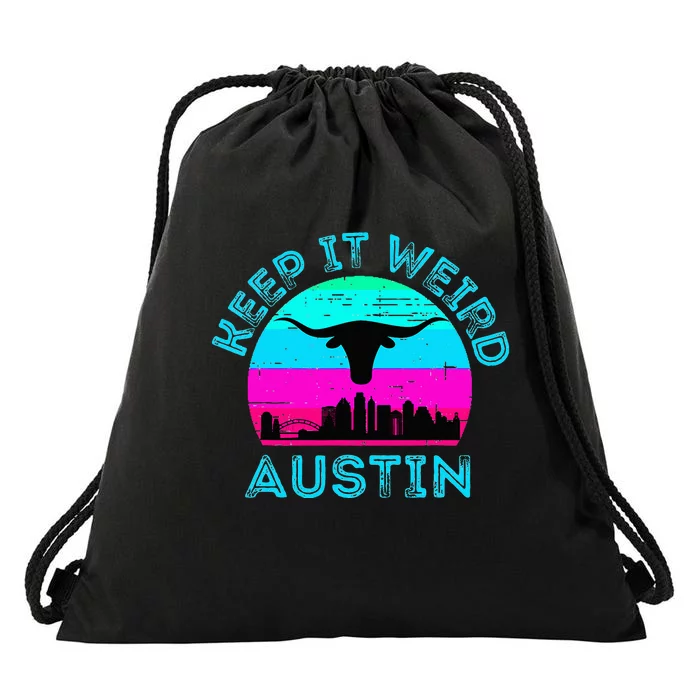 Austin Texas Keep It Weird Longhorn Sunset Gift Drawstring Bag