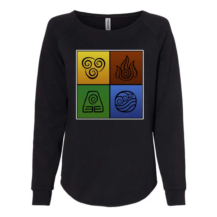 ATL Nation Air Bending Symbols Fire Earth Water Womens California Wash Sweatshirt