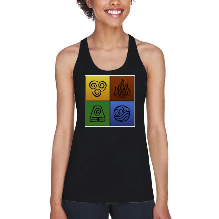 ATL Nation Air Bending Symbols Fire Earth Water Women's Racerback Tank