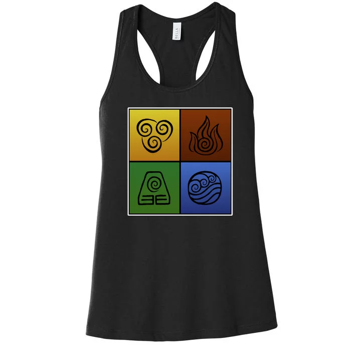 ATL Nation Air Bending Symbols Fire Earth Water Women's Racerback Tank