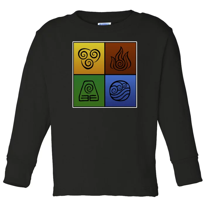 ATL Nation Air Bending Symbols Fire Earth Water Toddler Long Sleeve Shirt