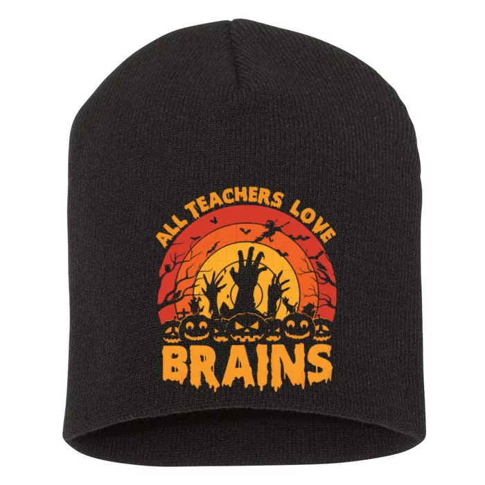 All Teacher Love Brains Halloween Teacher Short Acrylic Beanie