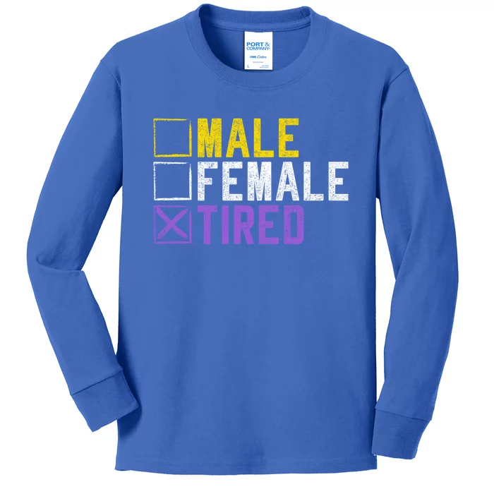 Asexual Transexual Lgbt Pride Gift Tired Non Binary Gift Kids Long Sleeve Shirt