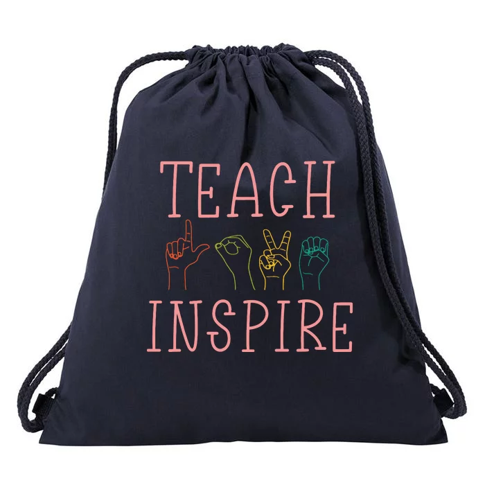 ASL Teach Love Inspire Sign Language Teacher Gift Drawstring Bag