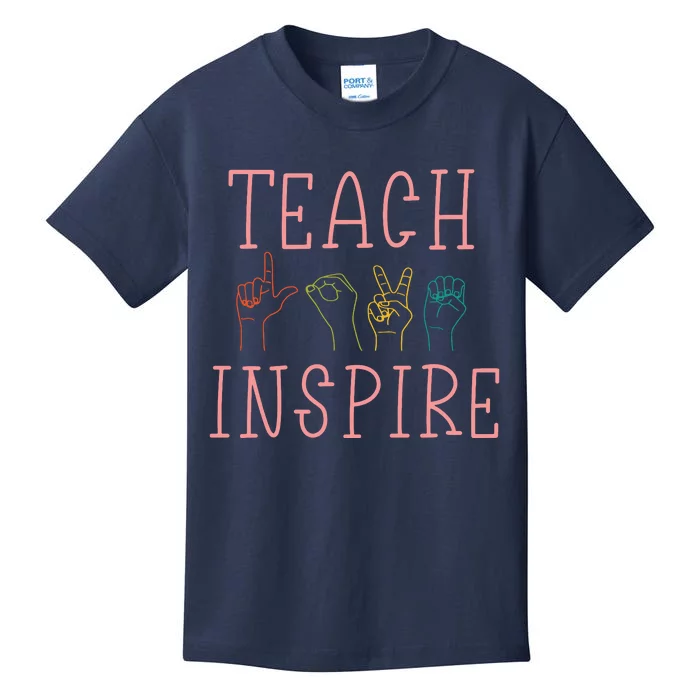 ASL Teach Love Inspire Sign Language Teacher Gift Kids T-Shirt