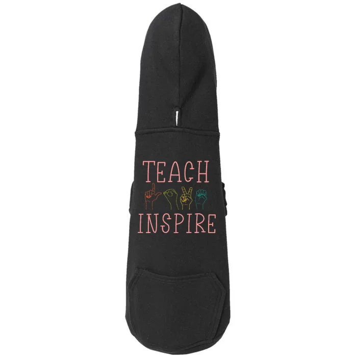 Asl Teach Love Inspire Sign Language Teacher Doggie 3-End Fleece Hoodie