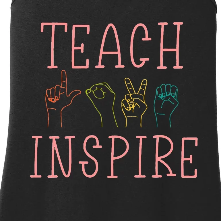 Asl Teach Love Inspire Sign Language Teacher Ladies Essential Tank