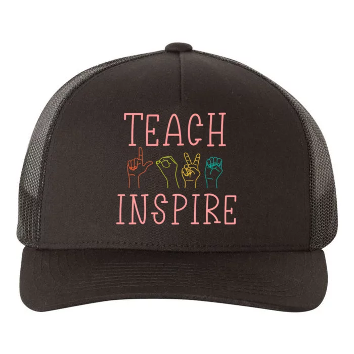 ASL Teach Love Inspire - Sign Language Teacher Gift Yupoong Adult 5-Panel Trucker Hat