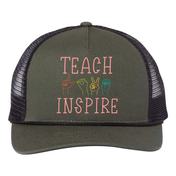 ASL Teach Love Inspire - Sign Language Teacher Gift Retro Rope Trucker Hat Cap