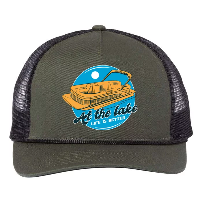 At The Lake Life Is Better Pontoon Retro Rope Trucker Hat Cap