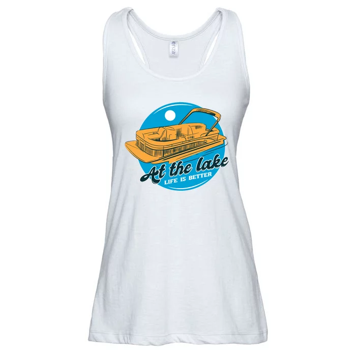 At The Lake Life Is Better Pontoon Ladies Essential Flowy Tank