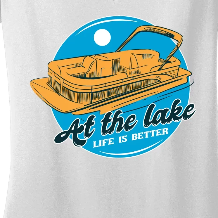 At The Lake Life Is Better Pontoon Women's V-Neck T-Shirt