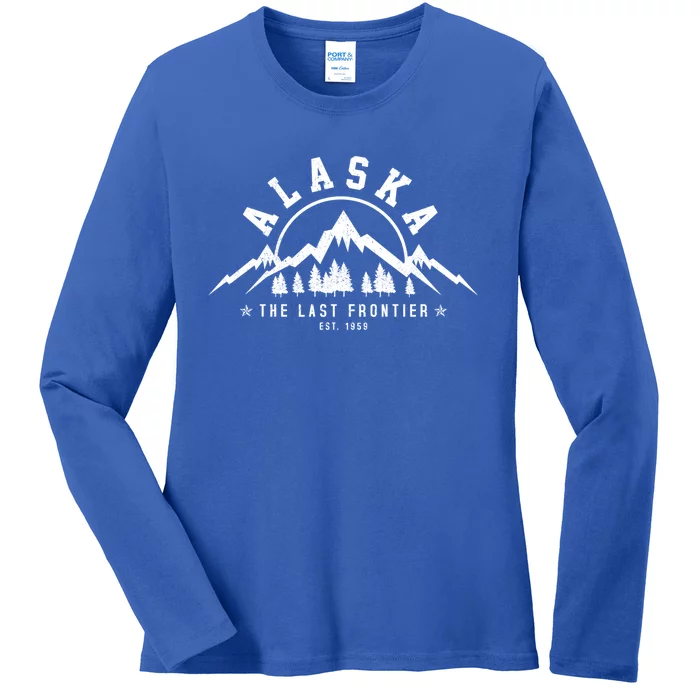 Alaska The Last Frontier Est 1959 Mountains Nature Gift Ladies Long Sleeve Shirt